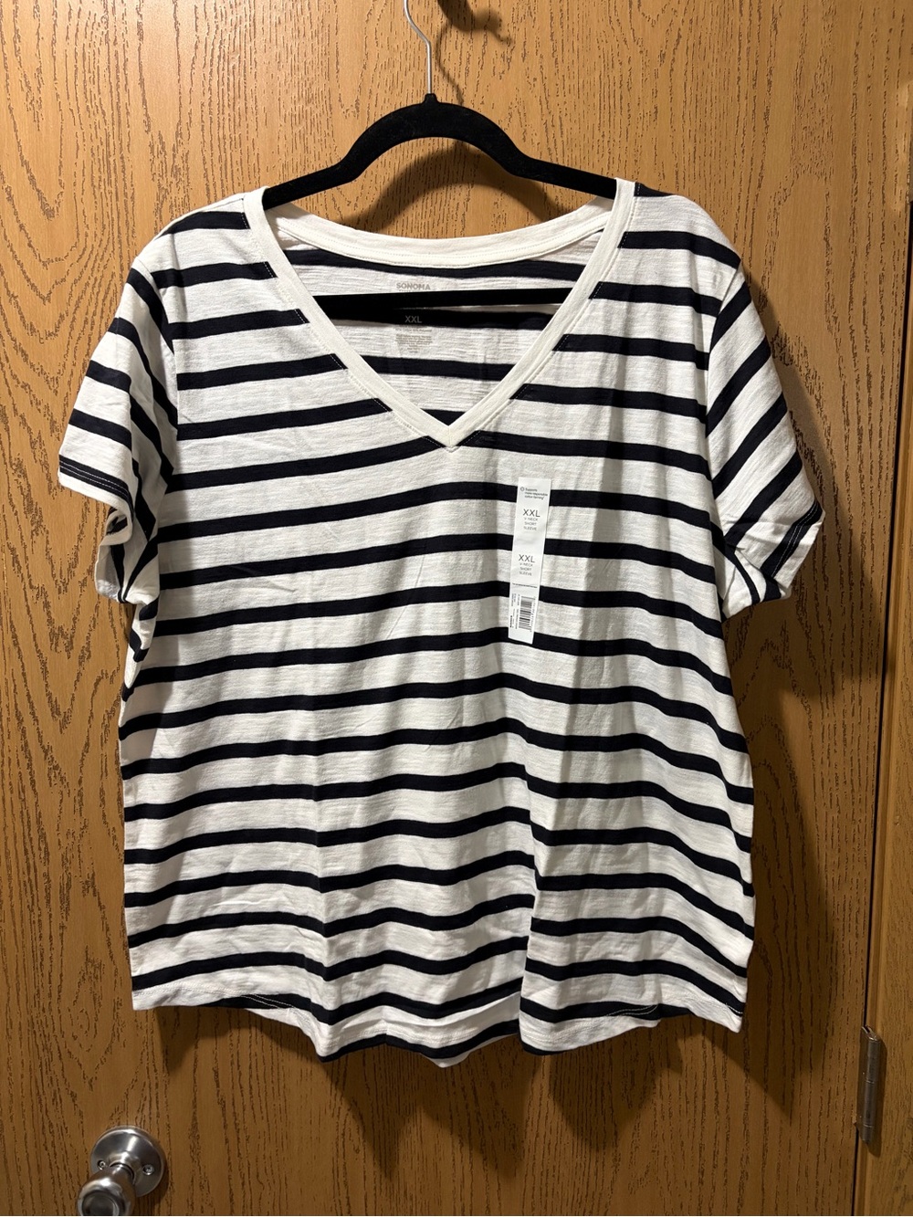 Sonoma Navy & White Striped V-Neck Tee Women’s XXL NWT